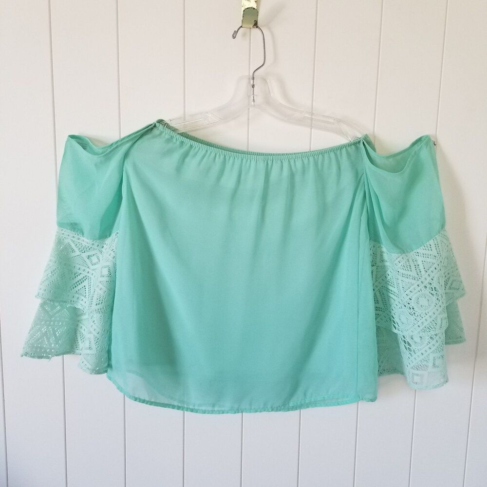 Women's Top Size Small Teal Blue Beachy Coasty Whimsical Lace